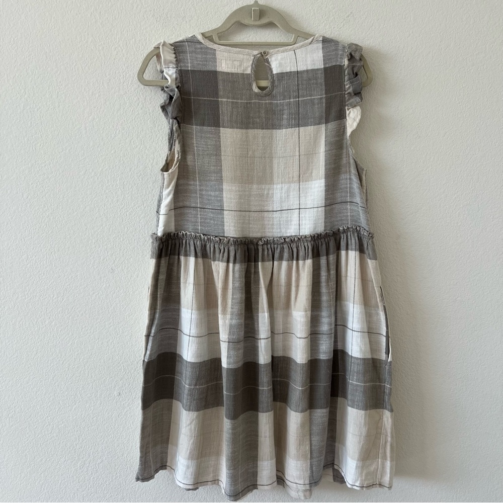 UpWest Plaid Flannel Babydoll Mini Dress Flutter Sleeve Beige Gray NWT Size M - Picture 12 of 15